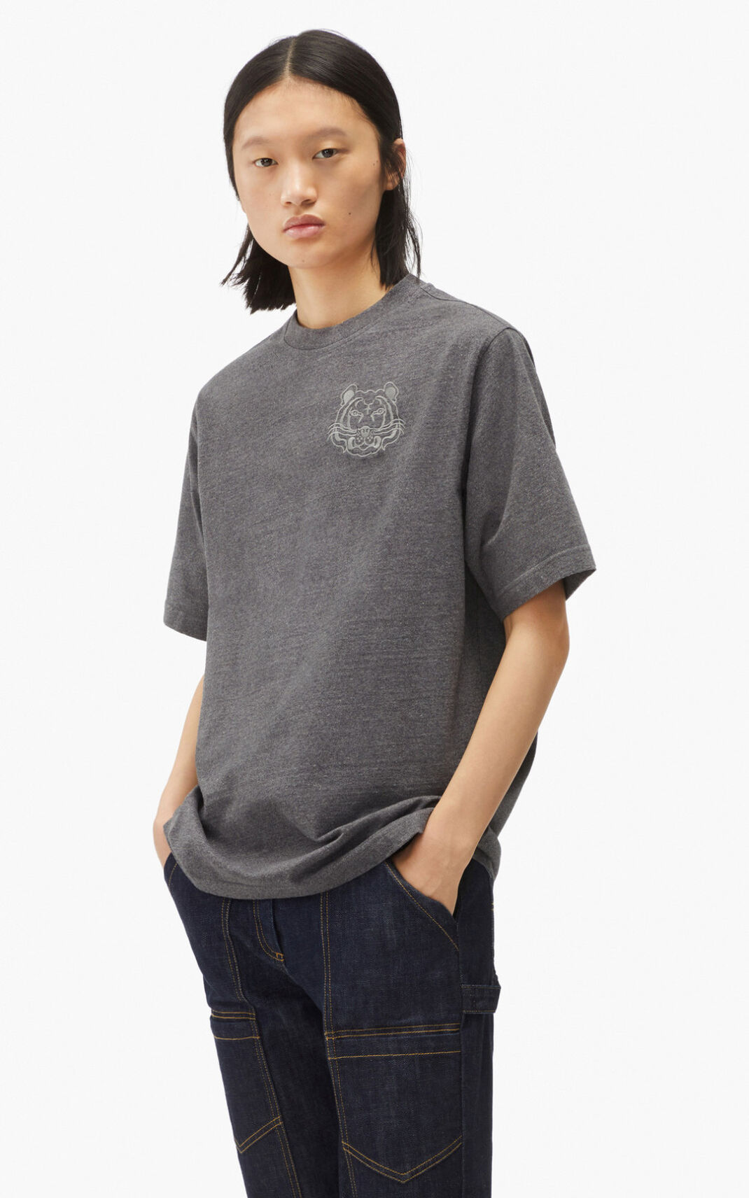 Kenzo RE/relaxed casual Camisetas Mujer Gris Oscuro | 9650483-KN